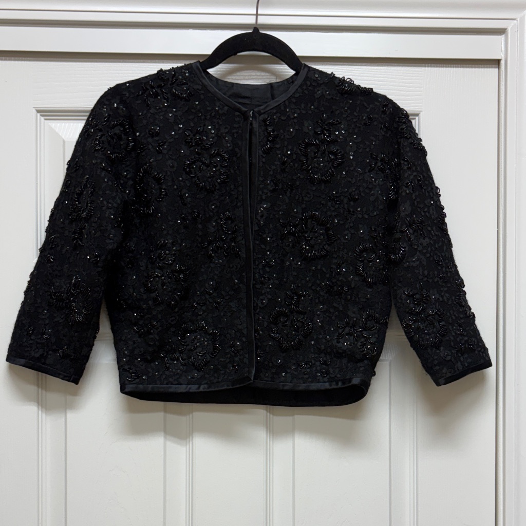 Black Cashmere Sweater With Lace And Bead Details